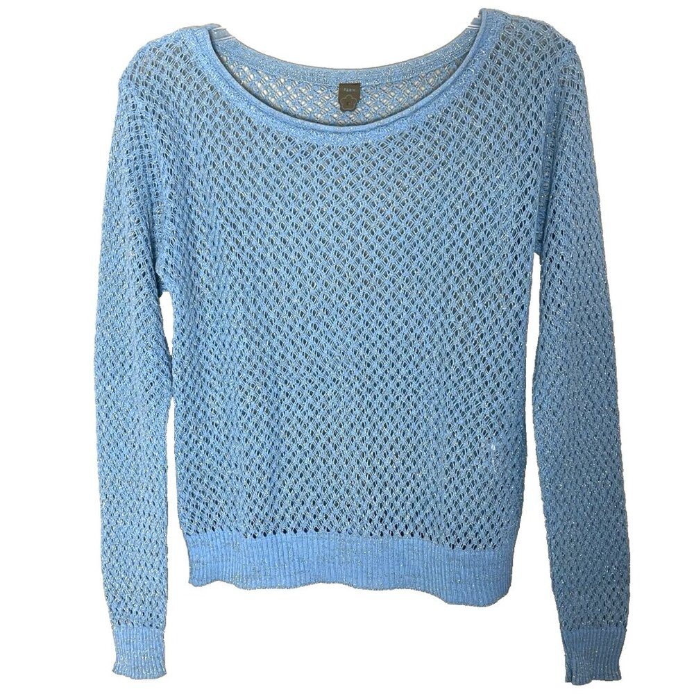 Farm Rio Open Knit Sweater P / US Size XS Blue Gold Metallic